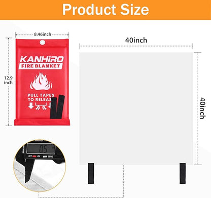 KANHIRO Fire Blanket Emergency for Home Kitchen - Fiberglass Fire Suppression Blanket Great for School, Fireplace, Grill, Car, Office, Warehouse (2 Pack, 39 in X 39 in)