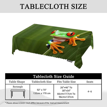 Swono Tree Frog Tablecloths Tropical Leaves Animal Red Eyed Tree Frog Kitchen Dinning Tabletop Decoration, Polyester Table Cover for Indoor Outdoor 50x72 Inch Tablecloth