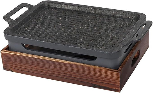 BBQ Barbeque Barbecue Grill,BBQ,Household Smoke-Free Korean Iron Plate Grill,Solid Alcohol Charcoal Grill,Indoor and Outdoor (Size : 27cm*20cm)