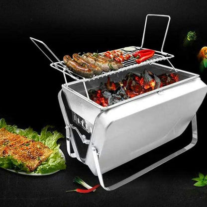 Stainless Steel Portable Charcoal Grill Foldable BBQ Tool Barbecue Grill,Silver