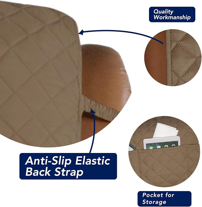 PureFit Reversible Recliner Chair Covers Couch Covers for Dogs, 28 in | Camel/Ivory, Water Resistant Couch Protector, Washable Pet Couch Cover with Non Slip and Elastic Straps For Kids