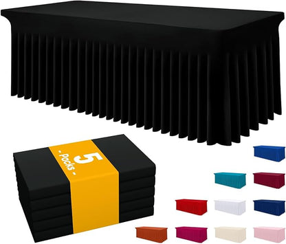 Smiry 5 Pack Spandex Elastic Fitted Table Cloth Skirt for 6FT Table | Stretch Washable Table Cloth, Banquet Table Cover for Wedding, Party, Indoor & Trade Shows, (Black, 72Lx30Wx30H)