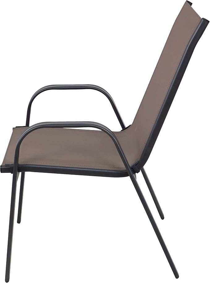 Indoor Outdoor 10 - Set of Ten Brown Restaurant Flexible Sling Stack Chairs, Patio Metal Frame Chair