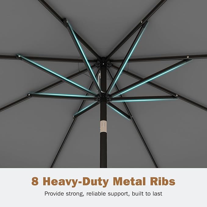 Tangkula 9 FT Patio Umbrella with Base Included, 2-Tiers Outdoor Scalloped Table Umbrella with 2 Sandbags, Tilt Adjustment, Crank, 8 Ribs for Market Backyard Pool Deck Beach Lawn