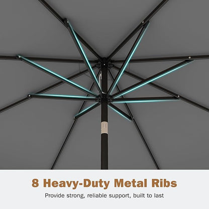 Tangkula 9 FT Patio Umbrella with Base Included, 2-Tiers Outdoor Scalloped Table Umbrella with 2 Sandbags, Tilt Adjustment, Crank, 8 Ribs for Market Backyard Pool Deck Beach Lawn