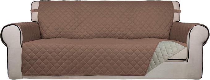 PureFit Reversible Quilted Sofa Cover, Water Resistant Slipcover Furniture Protector, Washable Couch Cover with Non Slip Foam and Elastic Straps for Kids, Pets (X Large, Brown/Beige) | Brown/Beige, Water Resistant Couch Protector, Washable Pet Couch Co...