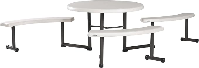 Lifetime Picnic Table 22127 44-inch Round Top Swivel Benches Almond Color Top