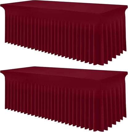Smiry 2 Pack Spandex Elastic Fitted Table Cloth Skirt for 4FT Table | Stretch Washable Table Cloth, Banquet Table Cover for Wedding, Party, Indoor & Trade Shows, (Burgundy, 48Lx30Wx30H)