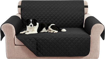 Reversible 45" Small Loveseat Sofa Covers, Black/Black | Loveseat Covers for Dogs Water Repellent, Friendly Furniture Protector with Elastic Straps for Living Room