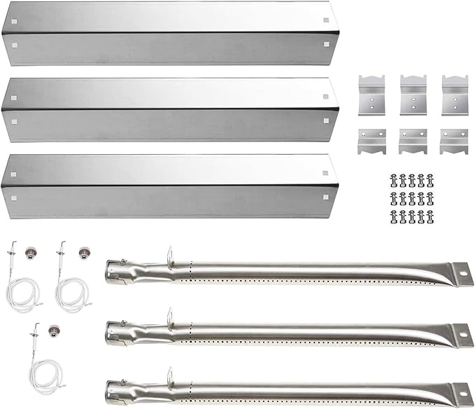 S9505A (3-Pack) Replacement Parts for Chargriller 3001 3030 4000 5050 5072,5252, 5650,4208 Stainless Steel Burner and Stainless Steel Heat Plates
