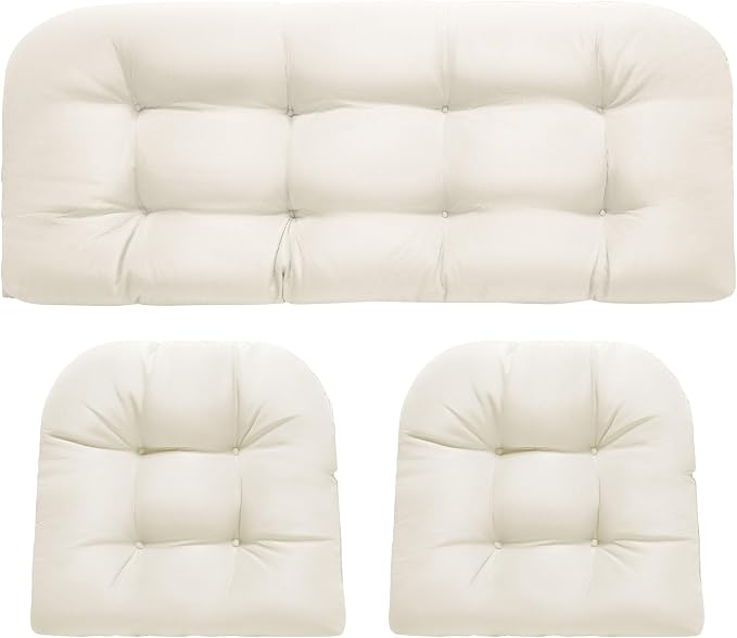 DANGHOOGY Wicker Chair Cushions, Waterproof Outdoor Loveseat Cushions for Patio Furniture, 3 Pieces Wicker Furniture Cushions, 1 Loveseat and 2 U-Shaped Cushions, Cream
