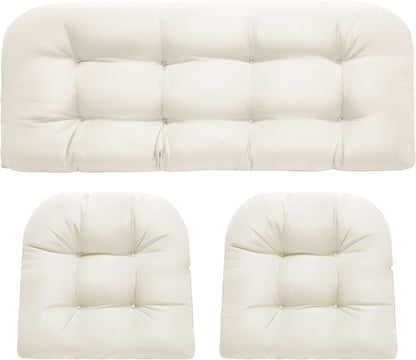 DANGHOOGY Wicker Chair Cushions, Waterproof Outdoor Loveseat Cushions for Patio Furniture, 3 Pieces Wicker Furniture Cushions, 1 Loveseat and 2 U-Shaped Cushions, Cream