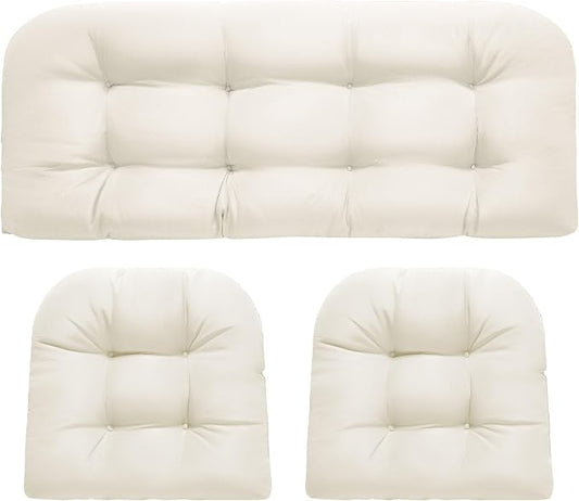 DANGHOOGY Wicker Chair Cushions, Waterproof Outdoor Loveseat Cushions for Patio Furniture, 3 Pieces Wicker Furniture Cushions, 1 Loveseat and 2 U-Shaped Cushions, Cream