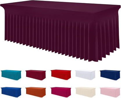 Smiry Spandex Elastic Fitted Table Cloth Skirt for 6FT Rectangle Table | Stretch Washable Table Cloth, Banquet Table Cover for Wedding, Party, Indoor & Trade Shows, (Jujube Red, 72Lx30Wx30H)