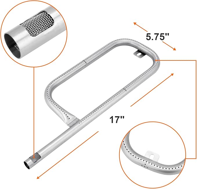DELSbbq 7582 Cast Iron Grill Grate and 60040 Grill Burner for Weber Q100 Q120 Q1000 Q1200 Baby Q 386001 386002 516002 516001 50060001 5106000 Grills, Replacement Parts for 7644, 60040