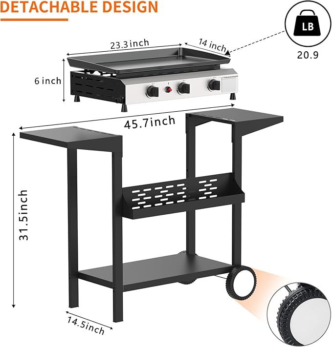 SKOK 3 Burner Gas Griddle- 23.3 Inch Outdoor Propane Griddle-30000 BTU Propane Fuelled, Portable Flat Top Gas Grill Camping Griddle Station for Kitchen, BBQ, Camping Tailgating