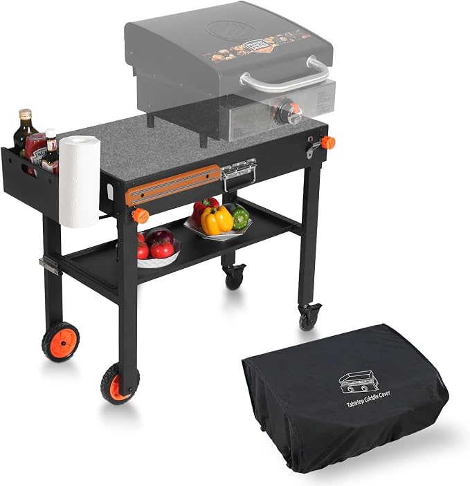 Grill Table for Blackstone 17/22 inch Griddle | Grill Cart with 22 inch Blackstone Griddle Cover, Griddle Stand with with Wheels, for Tailgating, Camping, RV