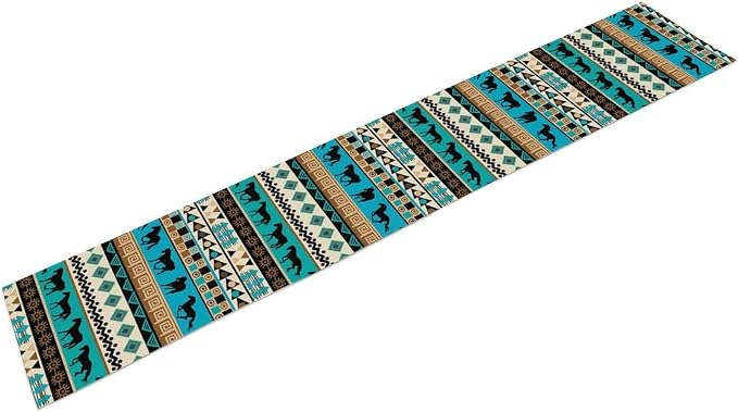 Aztec Horse Print Table Runner, Spring Summer Seasonal Holiday Kitchen Dining Table Decoration for Indoor Outdoor Home Party 13x108 Inch