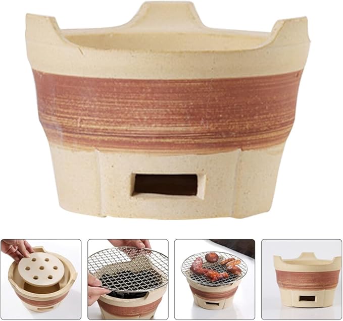 HANABASS Portable Charcoal Barbecue Grills,Clay Charcoal Grills,Tabletop Outdoor Smoker Grill,Mini Camping BBQ Grill,Household Camping Grill Stove
