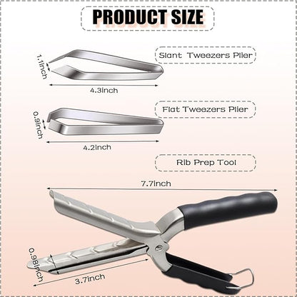 Rib Membrane Removal Tools, Rib Prep Tool, Stainless Steel BBQ Rib Skinner with 2Pcs Tweezers Pliers and Gloves, for Easy Rib Skinner, Kitchen Gadgets for Barbecue Enthusiasts & Chefs