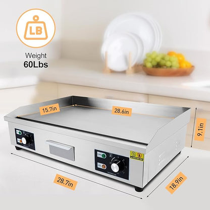 Garvee 29 In Commercial Electric Griddle, Flat Top Grill Countertop Griddle | 3000W 110V Non-Stick Stainless Steel Teppanyaki Grill for Restaurant Kitchen Outdoor BBQ