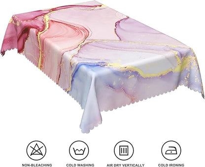 54x120inches Marble Tablecloth Abstract Purple Pink Marble Texture Golden Crack Modern Table Cloth Waterproof Stain Resistant Table Cover for Kitchen Dining Room Living Room Cafe Restaurant