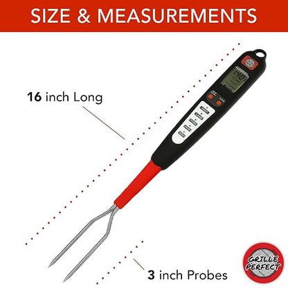 Digital Meat Thermometer Fork for Grilling and Barbecue Fast Read Electronic Probes with Ready Alarm Quick Accurate BBQ Temperature for Steak Chicken Hot Grilled Food