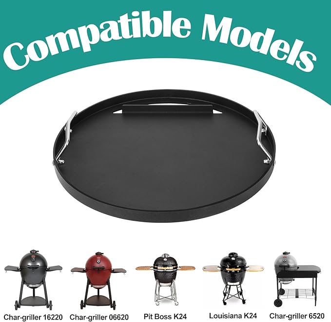 Full-Size Griddle Insert for Akorn Kamado Ceramic Grill, Pit Boss K24, Louisiana Grills K24, Flat Top Griddle for Char-Griller 16620/6719/ E56720/ 6520/16820/ 6020 Kamado Grill.