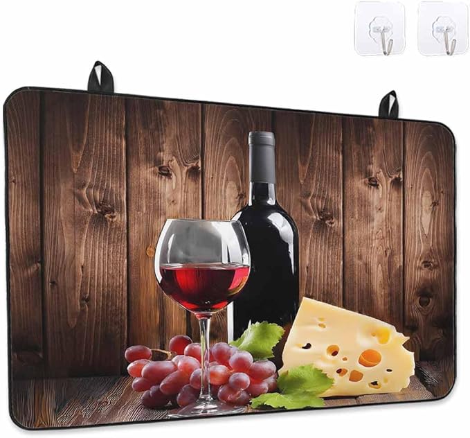 Stove Top Covers for Electric Stove 36x21 Inches, Red Wine Grapes HeatResistant Glass Cooktop Protector, Vintage Brown Wood Farmhouse Ceramic Stovetop Countertop Covers Mat, Oven Cover Kitchen Decor