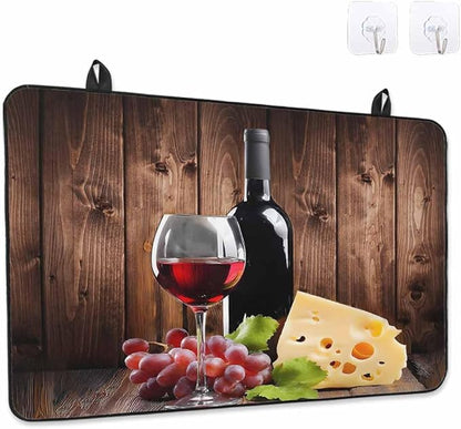 Stove Top Covers for Electric Stove 31x24 Inches, Red Wine Grapes HeatResistant Glass Cooktop Protector, Vintage Brown Wood Farmhouse Ceramic Stovetop Countertop Covers Mat, Oven Cover Kitchen Decor