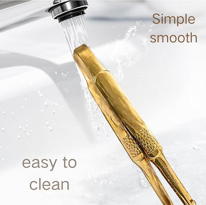 Premium Cooking Tongs - 304 Stainless Steel, Comfortable Grip, Non-Slip Design, High Heat Resistant - Ideal for Home, Kitchen, Barbecue & Frying Steak, (gold, 9 Inch)
