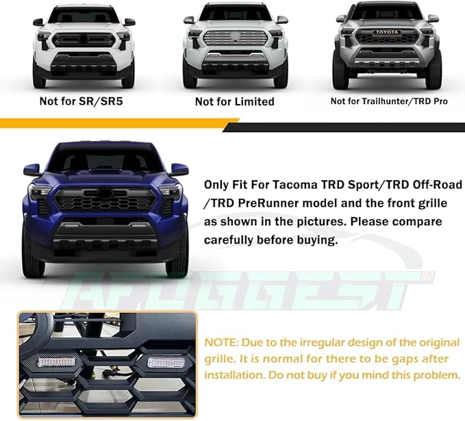 Grill Light For Tacoma TRD Off-Road 2024 2025, Smoked Shell Amber LED Front Grille Lights For Tacoma Pre Runner/Sport