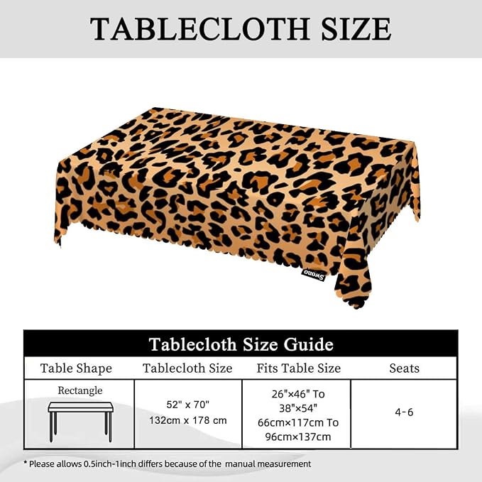 Swono Leopard Table Cloth Rectangle Animal Cheetah Skin Orange Black 52"X70" Tablecloth for Dining Table Buffet Parties Patio and Camping