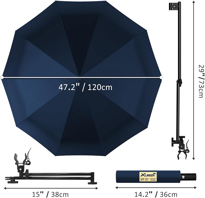 UPF 50+ Beach Umbrella with Adjustable Universal Clamp