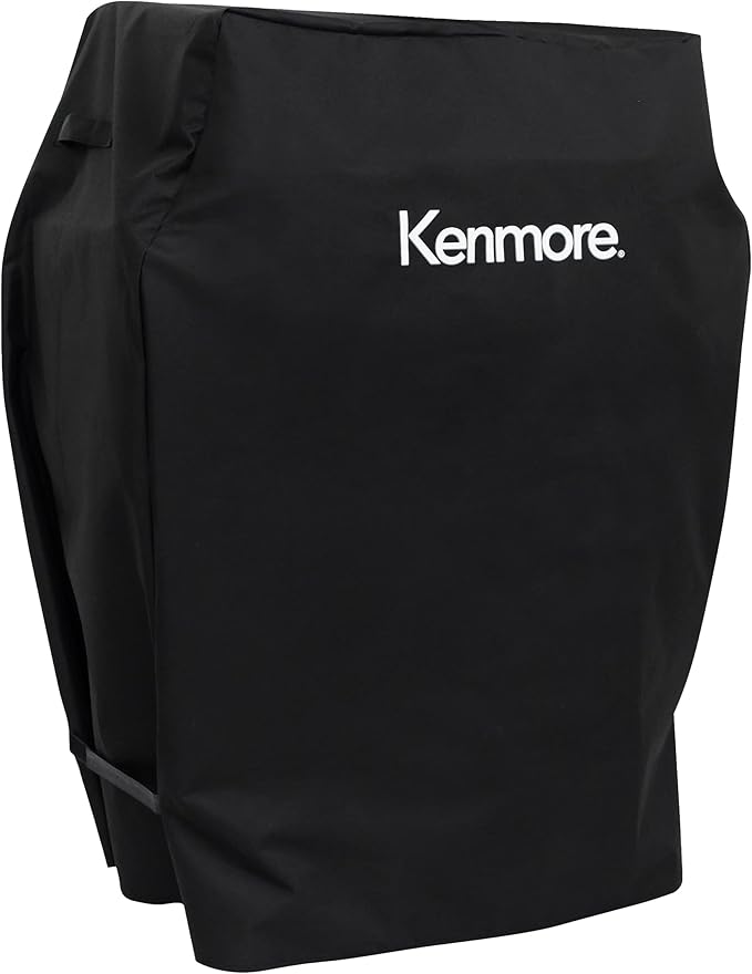 Kenmore 33 Inch Gas Grill Cover for Outdoor Grill, Universal BBQ Grill Cover for 2- and 3-Burner Gas Grill, Weatherproof, UV- and Fade-Resistant with Hook & Loop Straps, Black