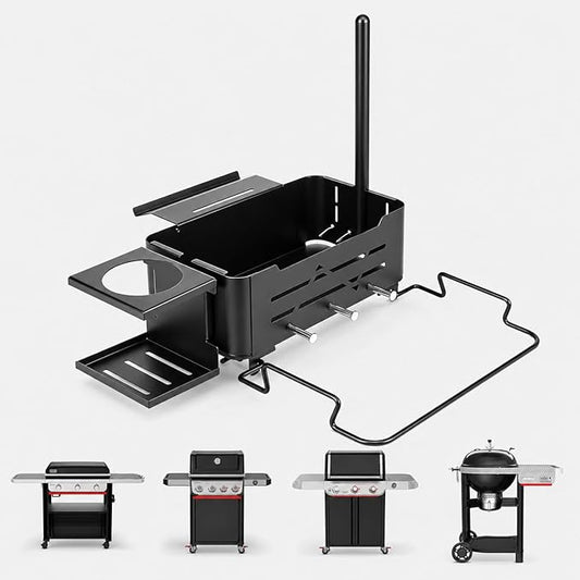 Utheer Grill Organizer Kit Compatible with Weber Works System, Rail-Mounted Grill Caddy Basket with Paper Towel Holder, Trash Bag Holder, Cup Holder & 4 Hooks for Slate, Spirit, Genesis, Performer
