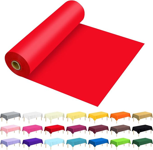 54 Inch X 100 Feet Plastic Table Cover Roll Premium Disposable Plastic Tablecloth for All Type/Shape Tables | Picnic, Party, Banquet, Birthdays, Weddings (Red, 54 Inch X 100 Feet)