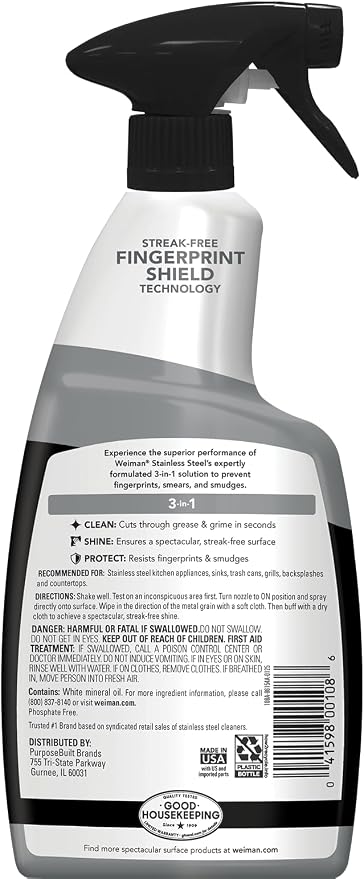 Weiman Stainless Steel Cleaner & Polish, 12 Pack, Anti Fingerprint Spray, Water Spots & Grease, No Streaks or Residue, Safe for Metal Polish, Chrome, Appliances, Fridge, Sinks & Grills