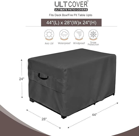 ULTCOVER Patio Deck Box Storage Bench Cover - Waterproof Outdoor Rectangular Fire Pit Table Covers 44 x 28 inch, Black