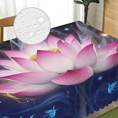 Lotus Rectangle Tablecloth 52x70 Inch Magic Water Lotus Flowers Sparkle Blue Dining Table Cloth Table Cover for Home Kitchen Restaurant Party Buffet Picnic, 4-6 Seats