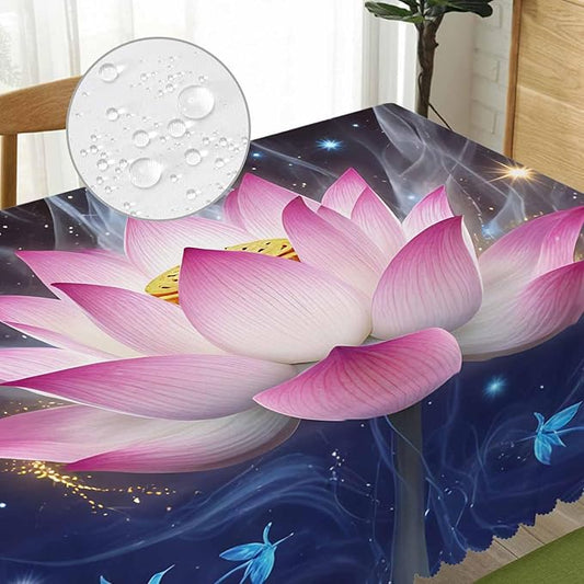 Lotus Rectangle Tablecloth 52x70 Inch Magic Water Lotus Flowers Sparkle Blue Dining Table Cloth Table Cover for Home Kitchen Restaurant Party Buffet Picnic, 4-6 Seats