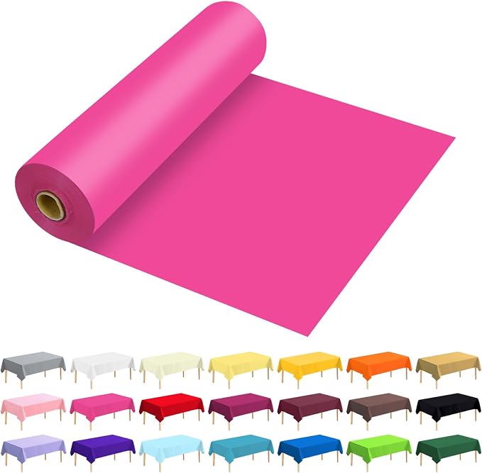 54 Inch X 100 Feet Plastic Table Cover Roll Premium Disposable Plastic Tablecloth for All Type/Shape Tables | Picnic, Party, Banquet, Birthdays, Weddings (Fuchsia, 54 Inch X 100 Feet)