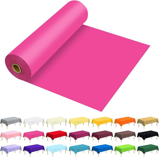 54 Inch X 100 Feet Plastic Table Cover Roll Premium Disposable Plastic Tablecloth for All Type/Shape Tables | Picnic, Party, Banquet, Birthdays, Weddings (Fuchsia, 54 Inch X 100 Feet)