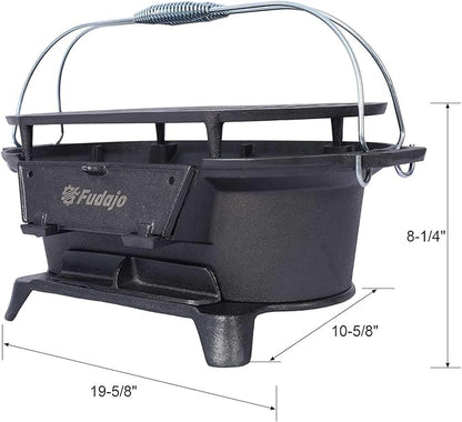 Oval Cast Iron Portable Charcoal Grill, Enameled Tabletop Hibachi Grill & Camping Stove – 100% Heavy-Duty Cast Iron Outdoor BBQ Grill for Camping, Tailgating, and Backyard Cooking, Black