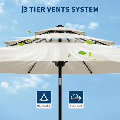 Garvee patio Umbrella with Solar Lights, Outdoor Table Umbrella with 8 Durable Ribs, Tilt & Crank Mechanism, Waterproof & UV Protection for Garden, Backyard, Poolside,
