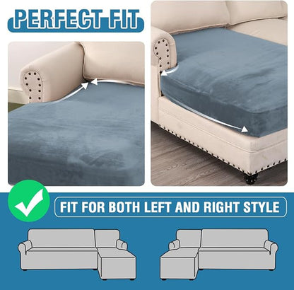 H.VERSAILTEX Velvet Stretch Individual Chaise Cover Sectional Couch Covers for L Shaped Sofa Both Left/Right Furniture Protector Seat Cushion Sofa Cover (1 Piece Chaise Cover, Stone Blue)
