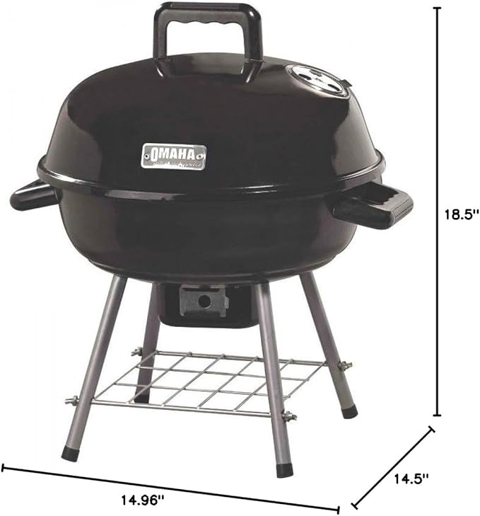 Omaha GY22014I 138 sq.-in 14-1/2" D x 18-1/2" H, Steel Kettle Tabletop Charcoal Grill with Handle