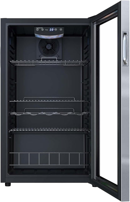 EdgeStar BWC121 19 Inch Wide 105 Can Capacity Extreme Cool Beverage Center - Stainless Steel | Freestanding, 105 Can Capacity, Reversible door, Digital Display, LED Light, Stainless Steel