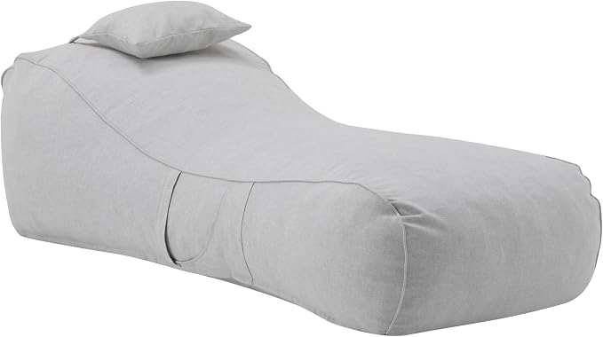 Christopher Knight Home Morton Outdoor Bean Bag Chair Set of 2, Fabric Bean Bag Chair for Adults and Kids, Indoor/Outdoor Sun Lounger with Headrest, Patio Chaise Lounge Chair Set of 2, Light Gray