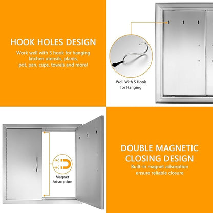 BBQ Future Outdoor Kitchen Access Doors 24W x 24H, Grill Double Door Brushed Stainless Steel Storage Cabinet for Grilling Station & BBQ Island